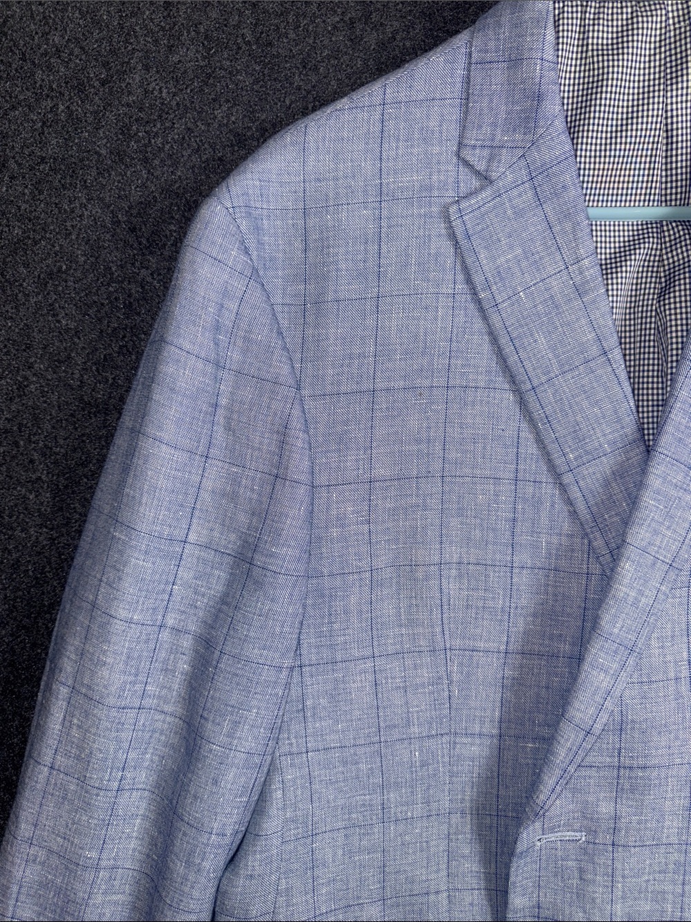 Jos. A. Bank 1905 Tailored Fit Blue Linen Wool Plaid Sport Coat Blazer 44R - Picture 7 of 13